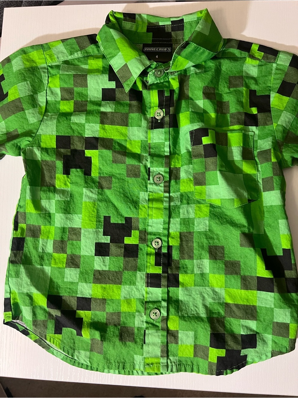 Minecraft Creeper Button-Up Shirt Size 4 Boys Green Pixel Print